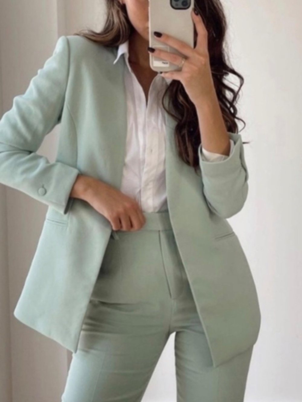 Zara Lapelless Mint Green Belted Blazer Blogger’s Favorite Size S MSRP $128 - Picture 5 of 11
